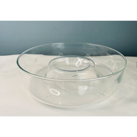 Princess House Crystal Chip & Dip Bowl Heritage Collection #401 Etched X Pattern - Picture 1 of 11
